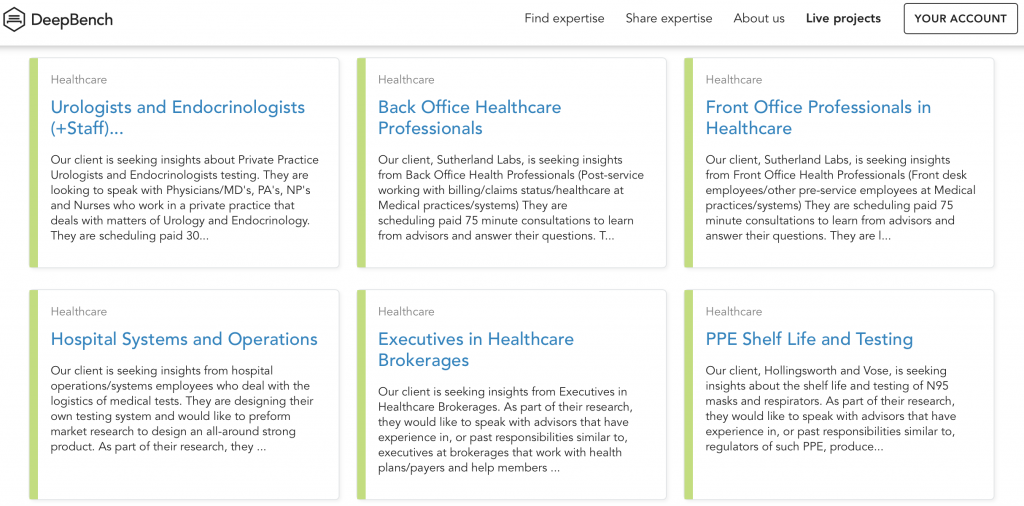 expert network healthcare consulting projects