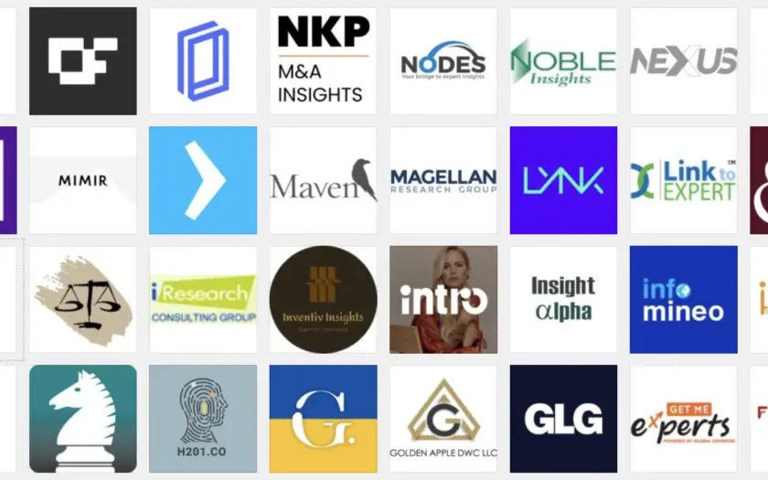logos of several dozen expert network companies