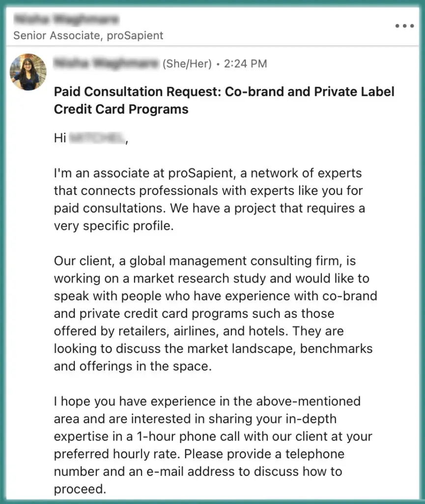 proSapient paid consulting opportunity via LinkedIn