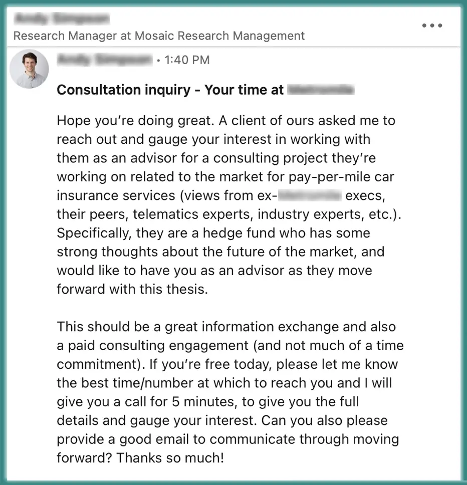 Mosaic Research paid consulting opportunity via LinkedIn
